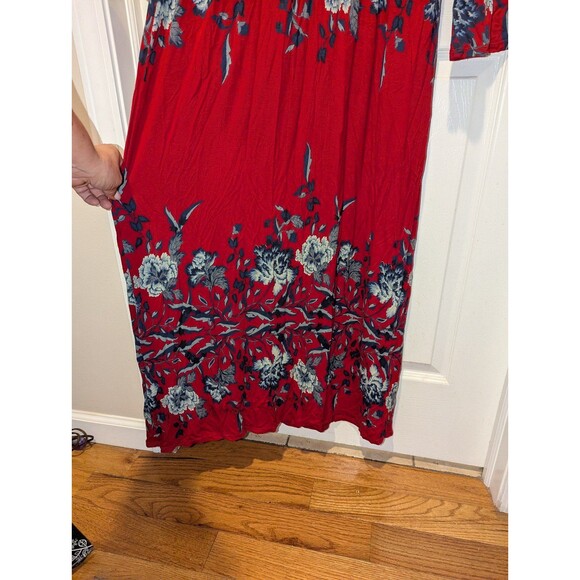 Free People Size Small Red Floral Long Bell Sleeve Maxi Dress - Picture 7 of 7